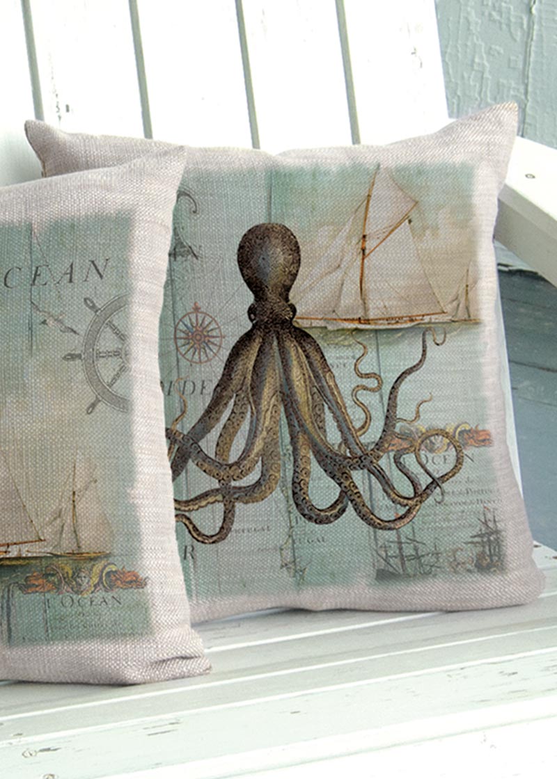Pillow Crab Heritage Lace Coastal Collage 18 X 18 Oyster