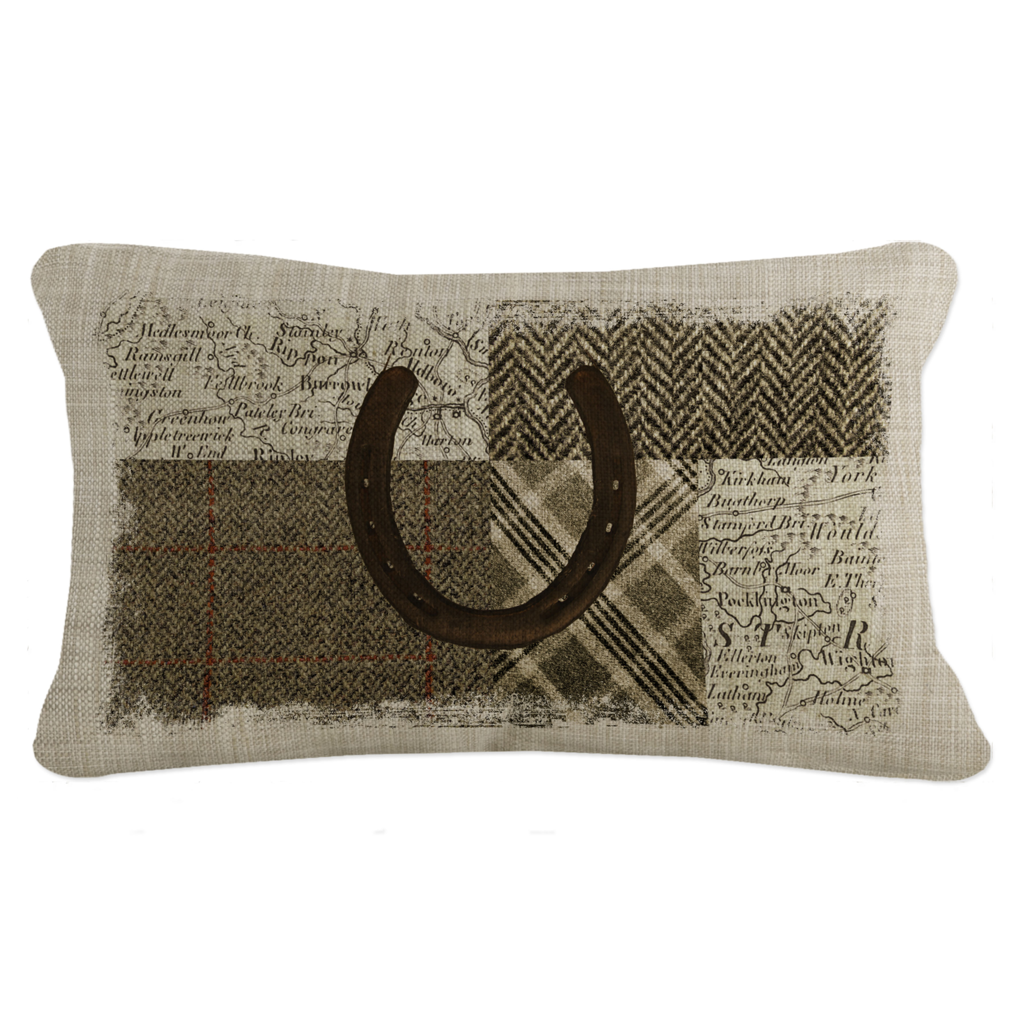Western Decor Pillow Ranch Saddle Horseshoe Plaid Quarter Horse