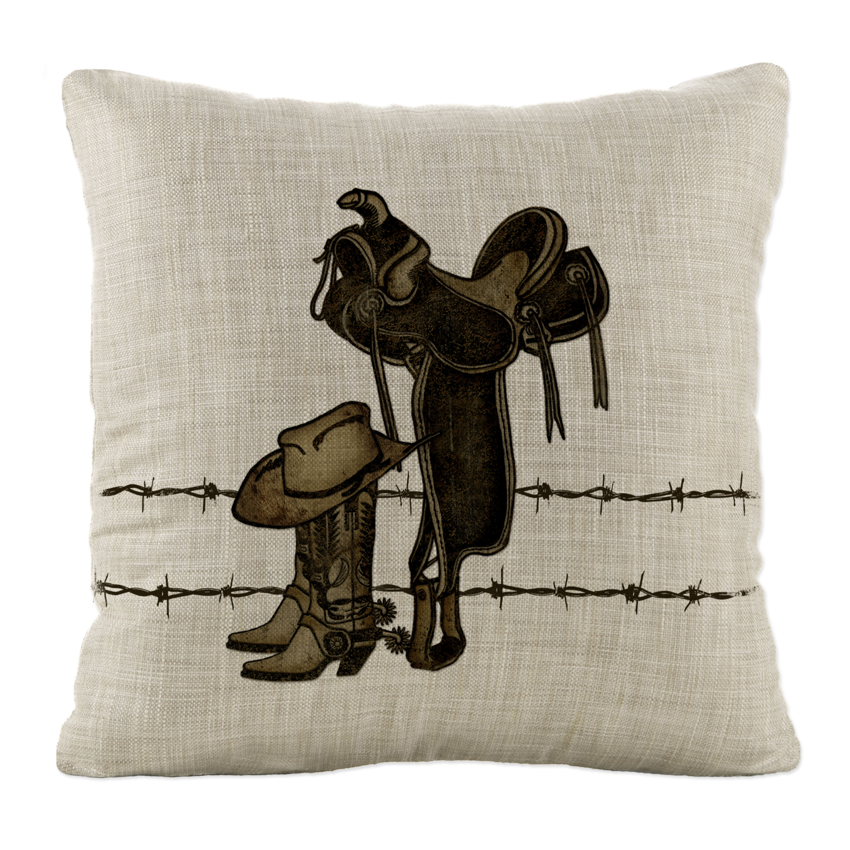 Western Decor Pillow Ranch Saddle Horseshoe Horse Horseback Boots