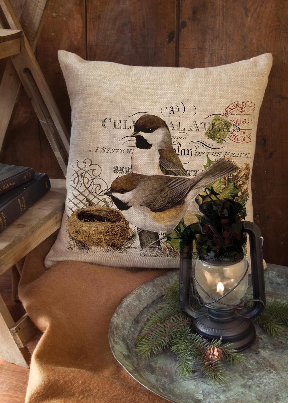 Winter Garden Chickadees Pillow Heritage Lace
