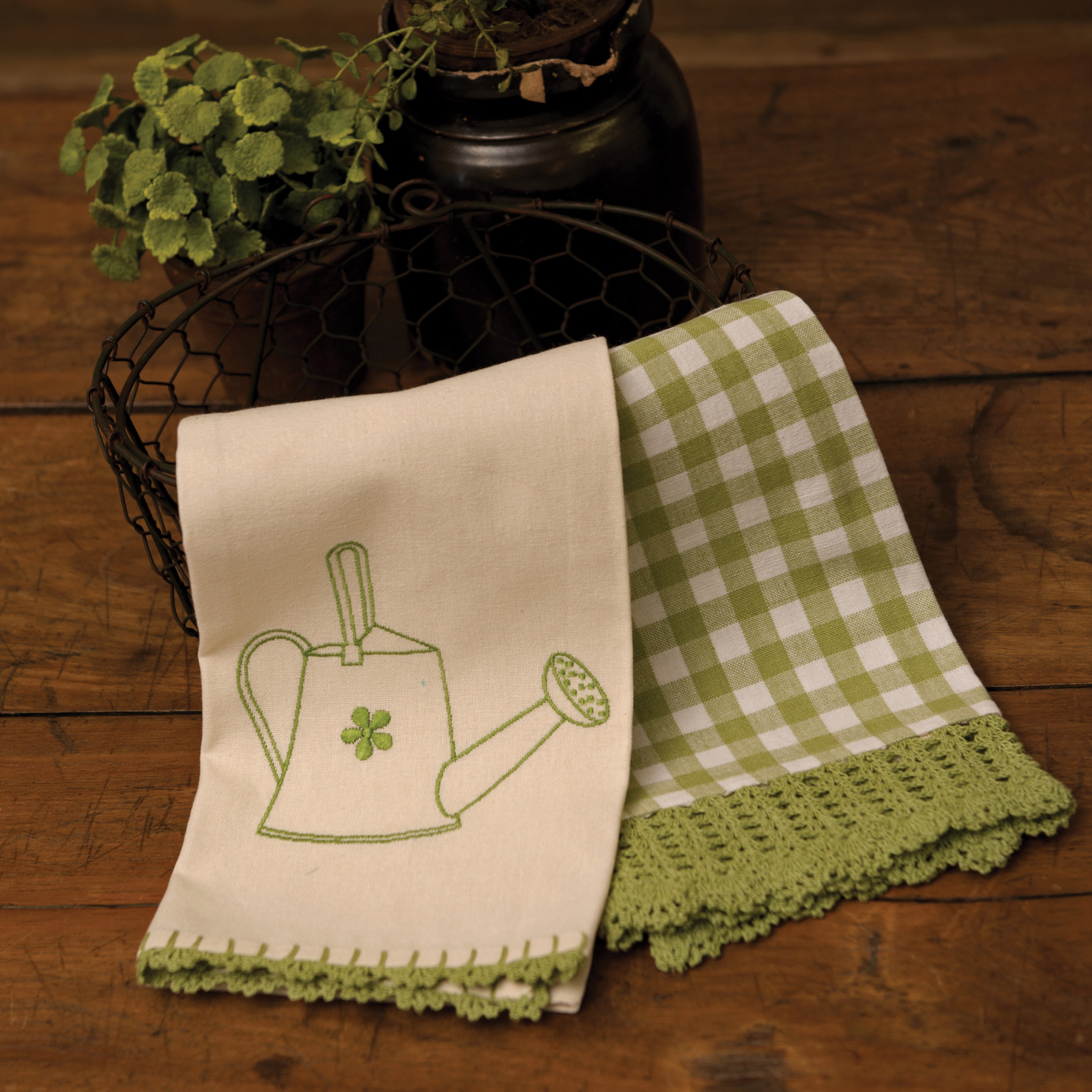 crocheted-lace-trim-embroidered-tea-towel-set-hand-crafted-kitchen -linens-from-crochet-envy-collecti